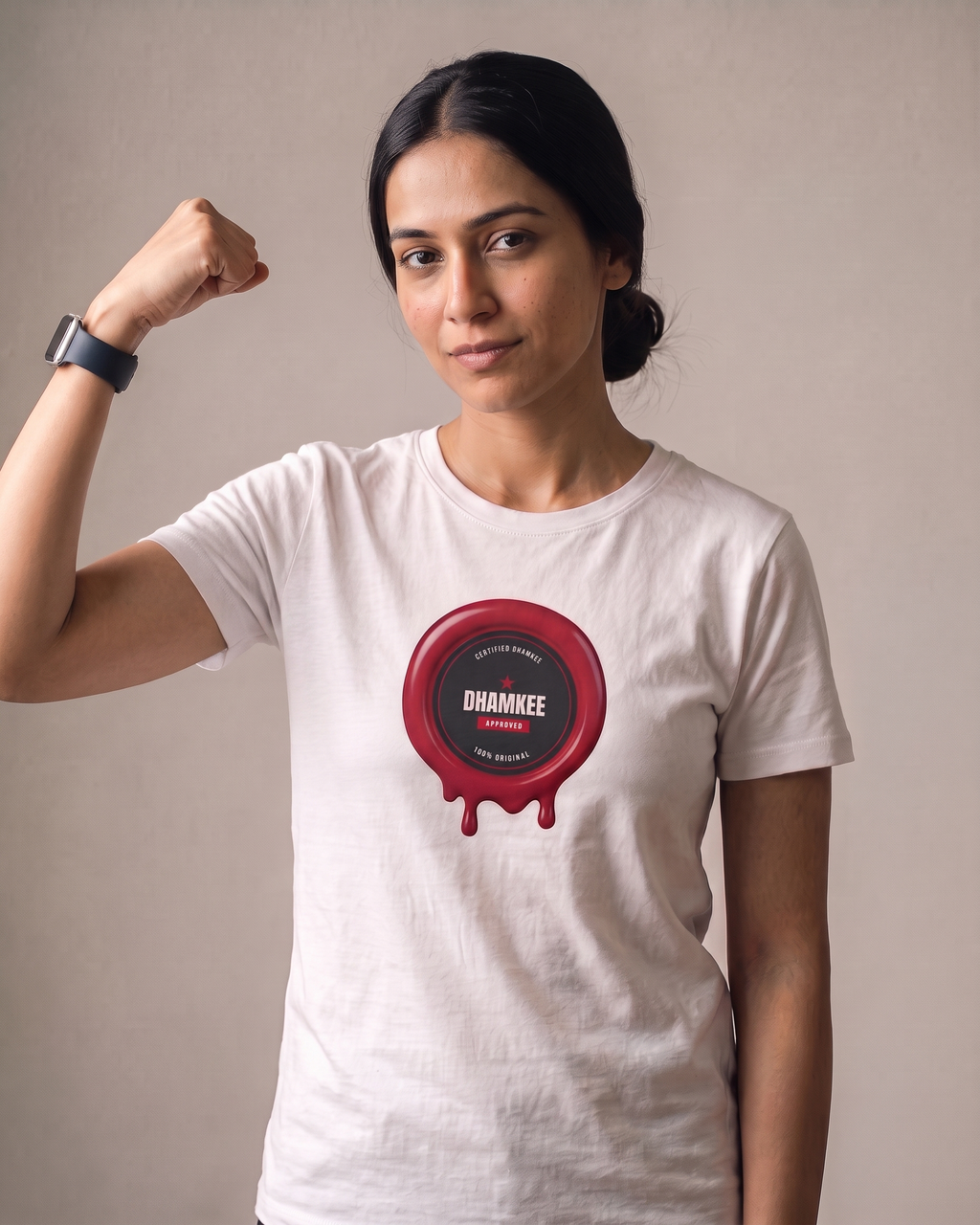 Certified Dhamkee White Dhamkee gym t shirt action