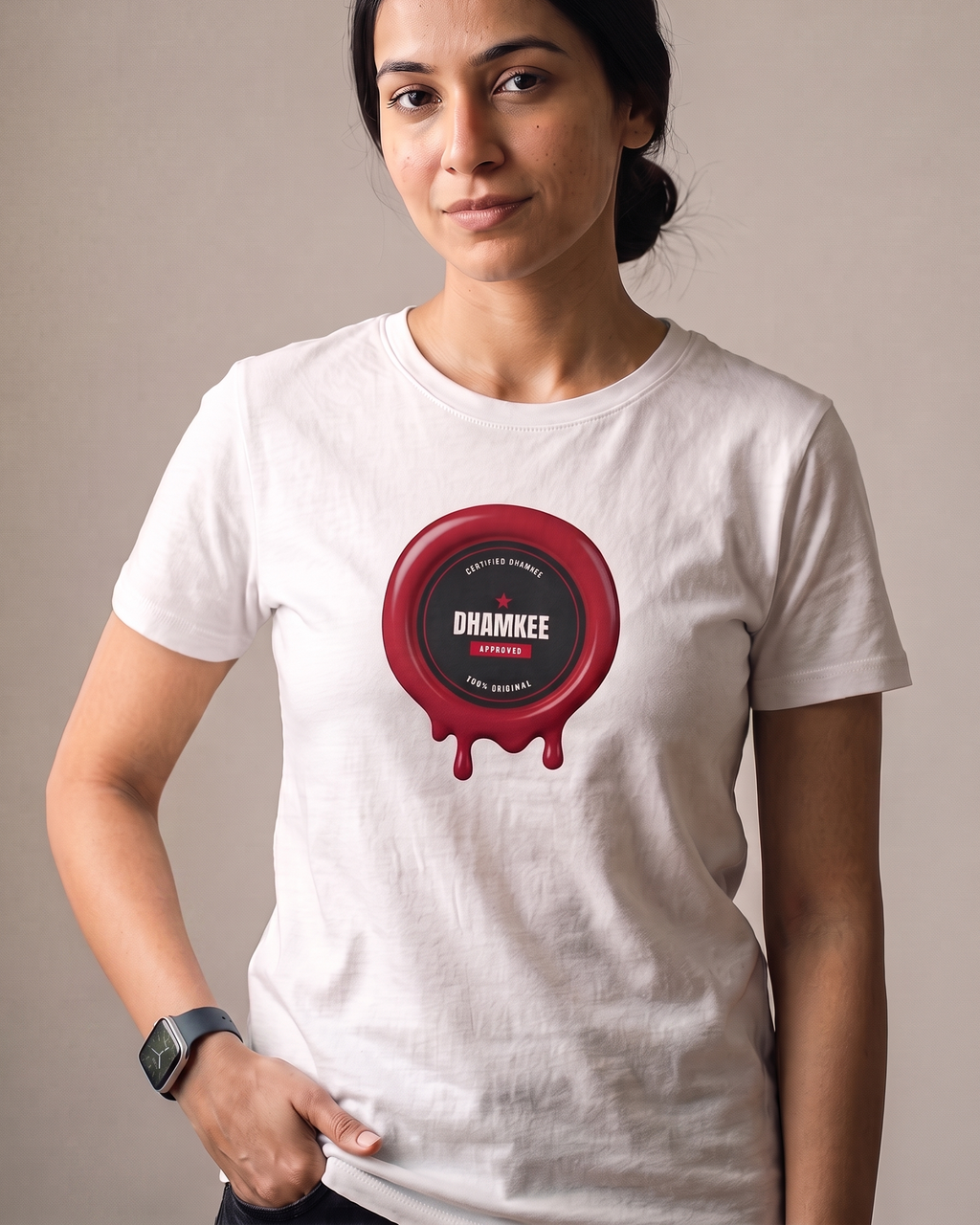 Certified Dhamkee White Dhamkee gym t shirt detail
