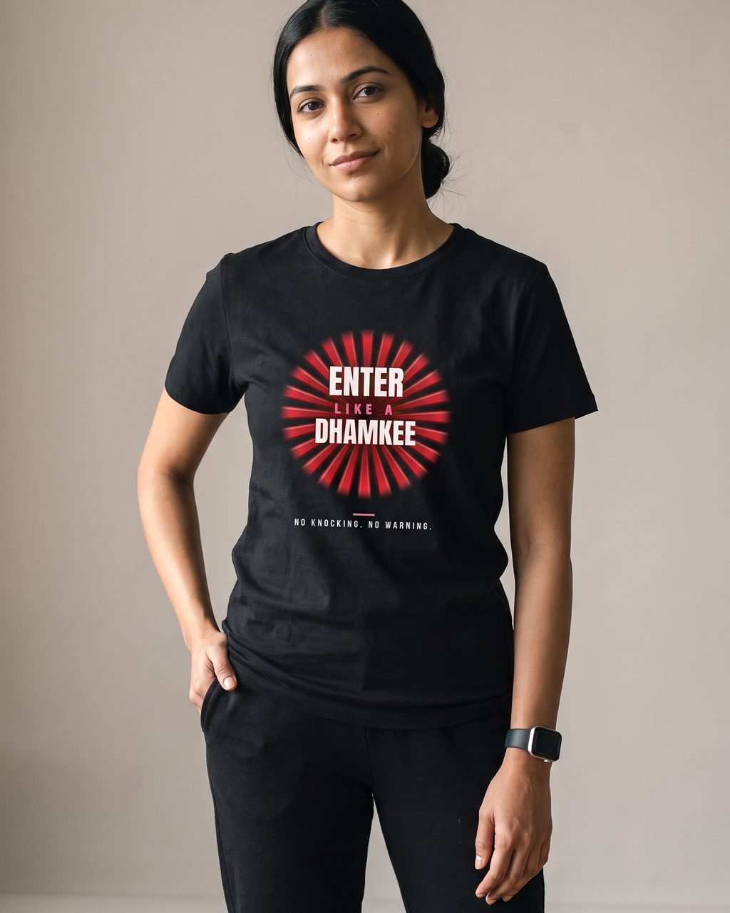 Enter Like A Dhamkee Black Dhamkee gym t shirt detail