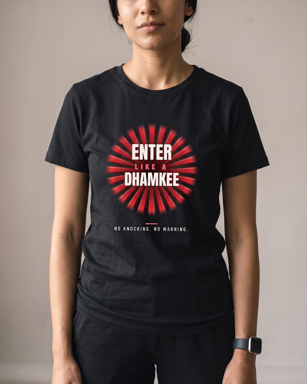 Enter Like A Dhamkee Black Dhamkee gym t shirt half