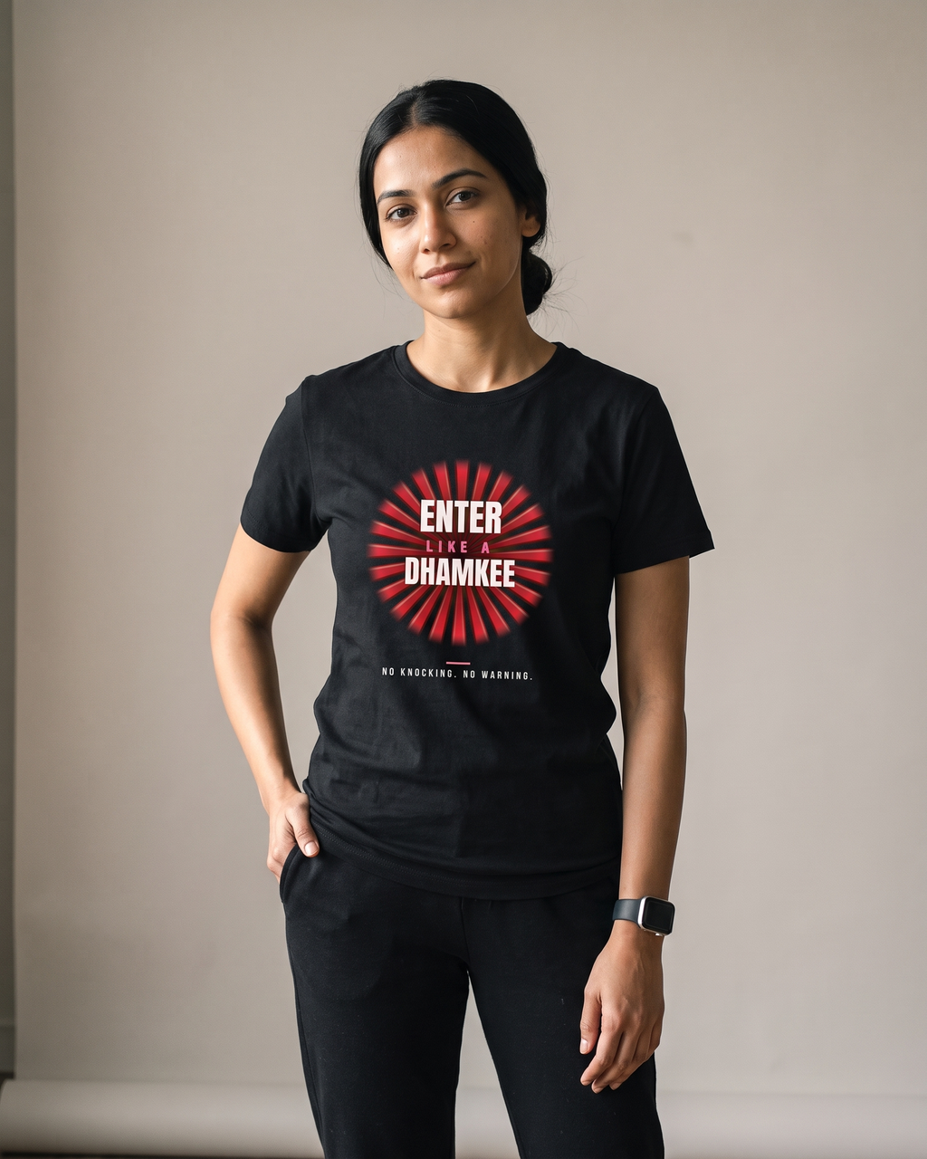 Enter Like A Dhamkee Black Dhamkee gym t shirt
