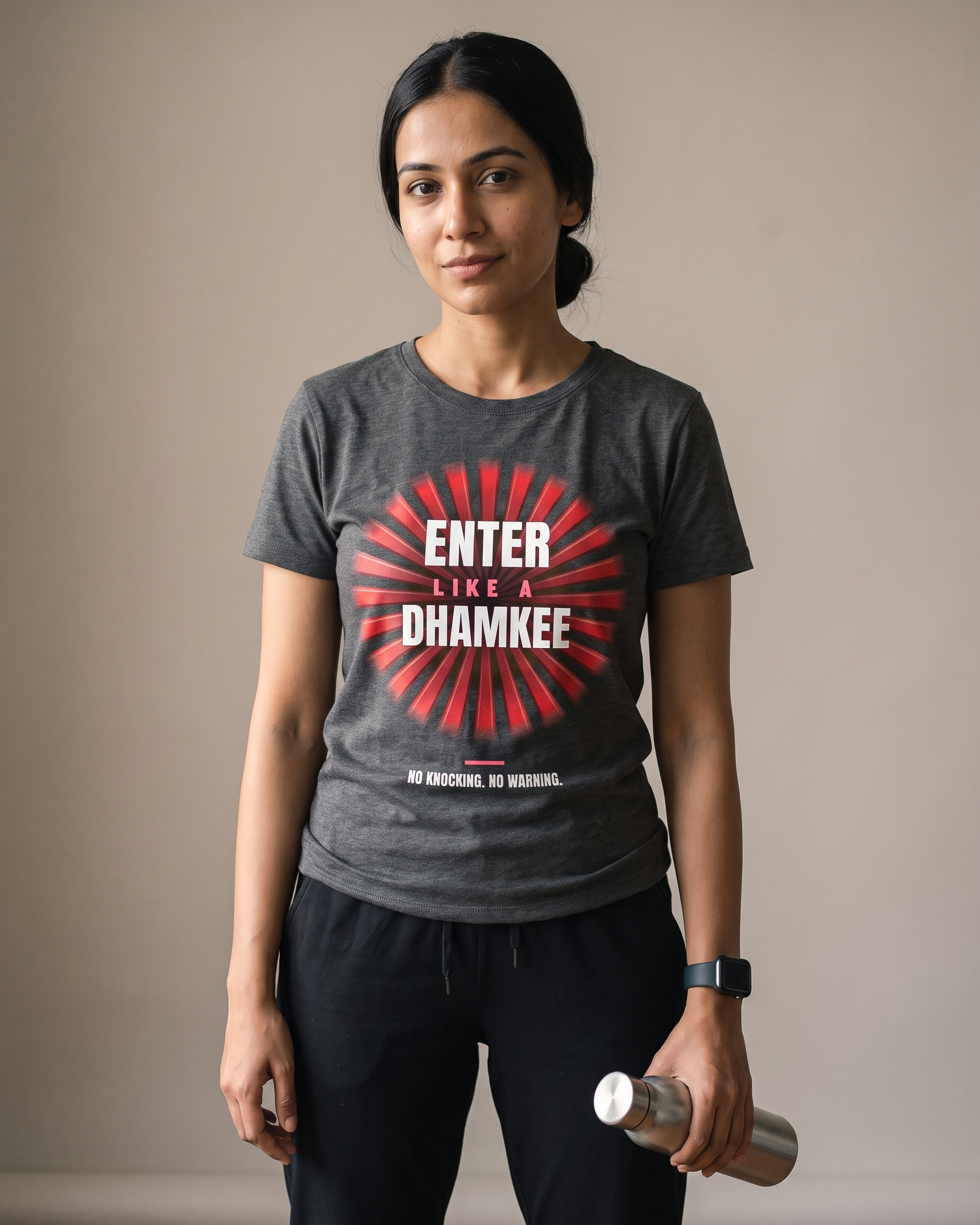 Enter Like A Dhamkee Charcoal Grey Dhamkee gym t shirt