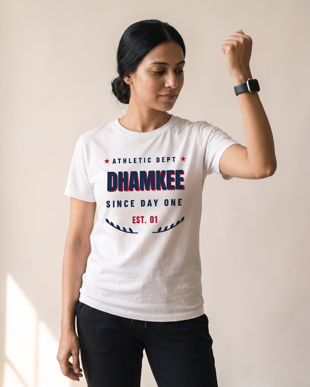 Since Day One White Dhamkee gym t shirt action