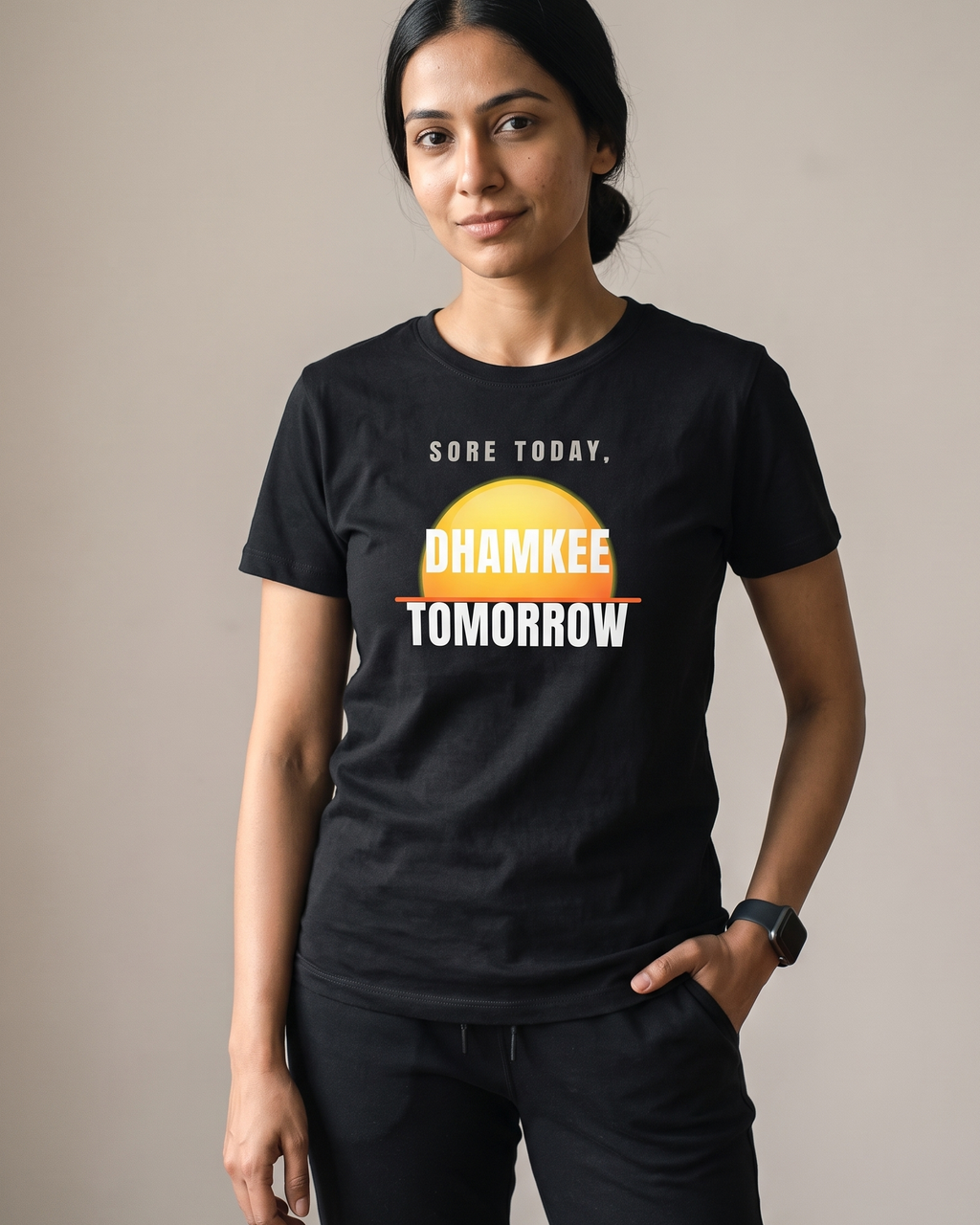 Sore Today Black Dhamkee gym t shirt detail