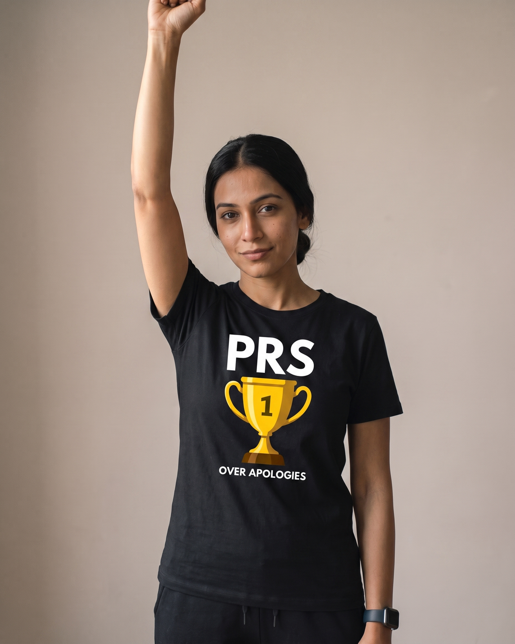 PRs Over Apologies Black Dhamkee gym t shirt action