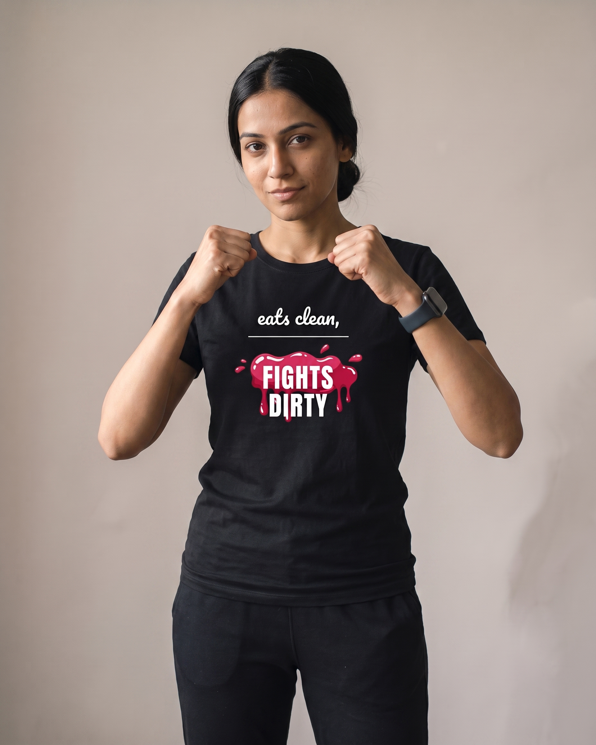 Fights Dirty Black Dhamkee gym t shirt action