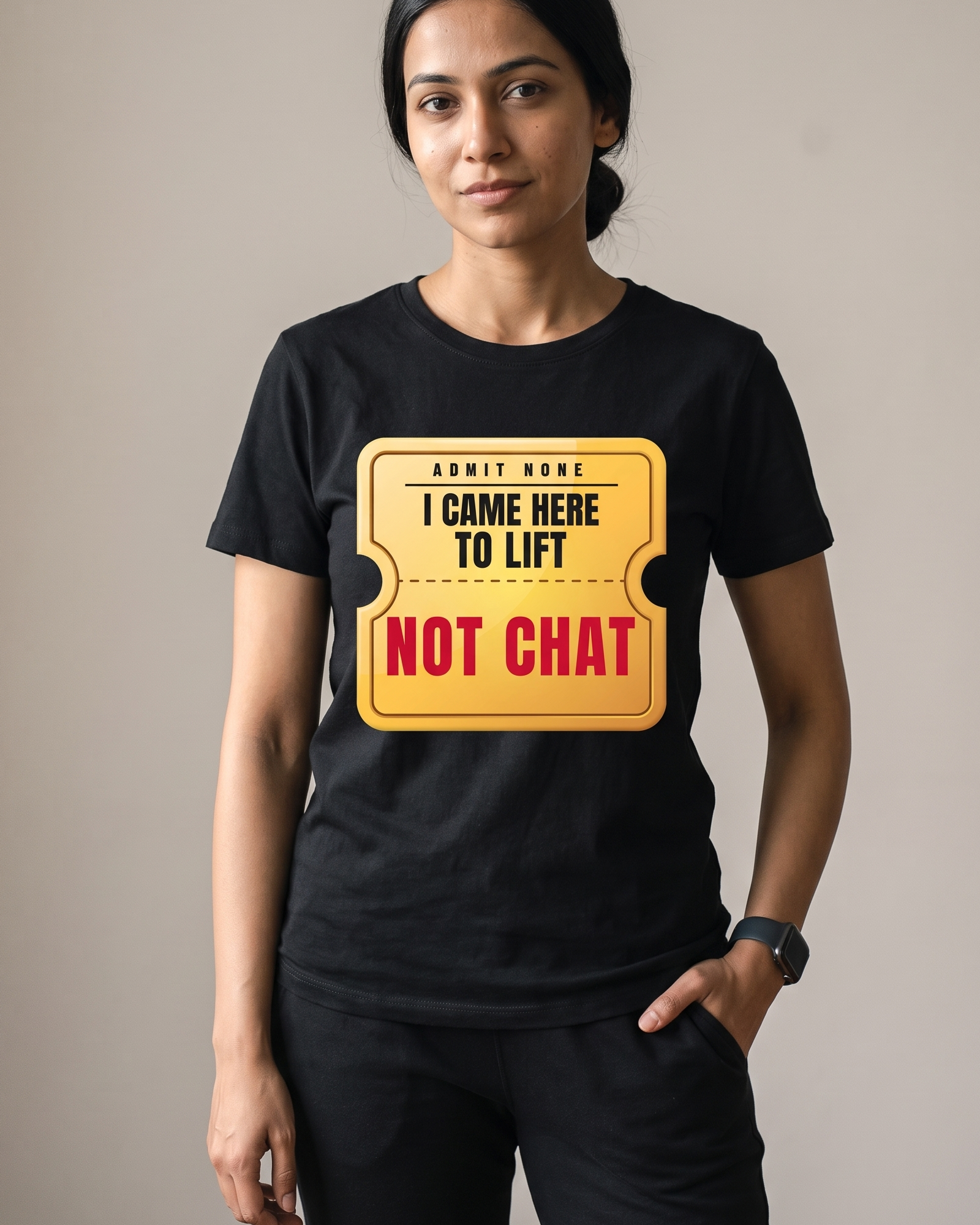 Not Here To Chat Black Dhamkee gym t shirt detail