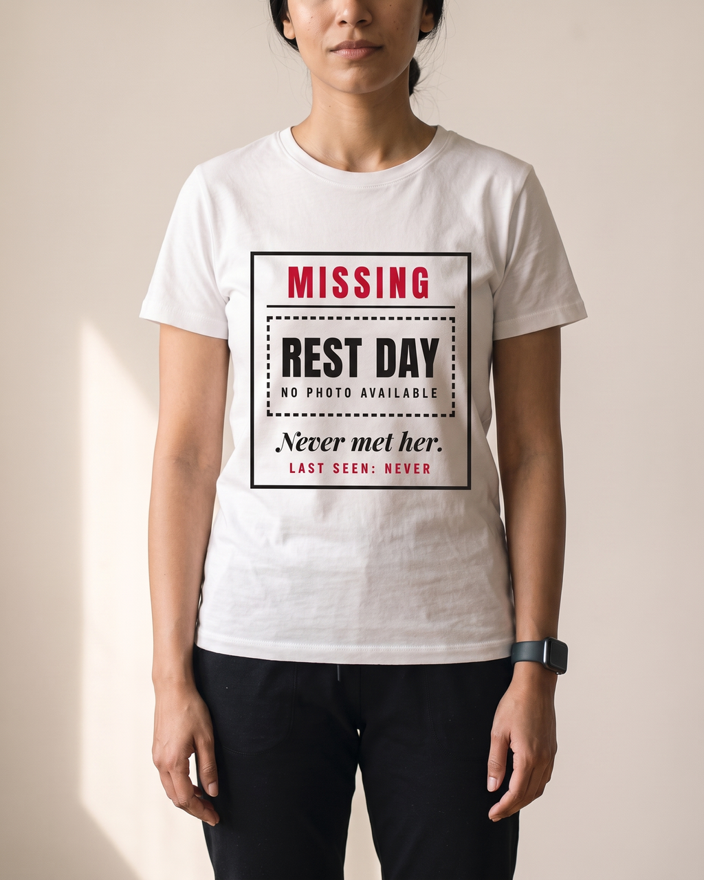 Never Met Rest Day White Dhamkee gym t shirt half