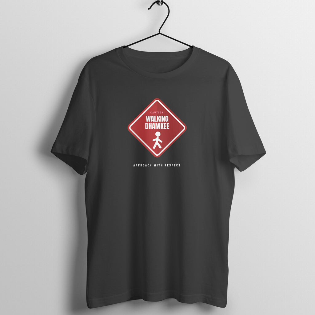 Walking Dhamkee box fit gym t shirt for women in Black, front view