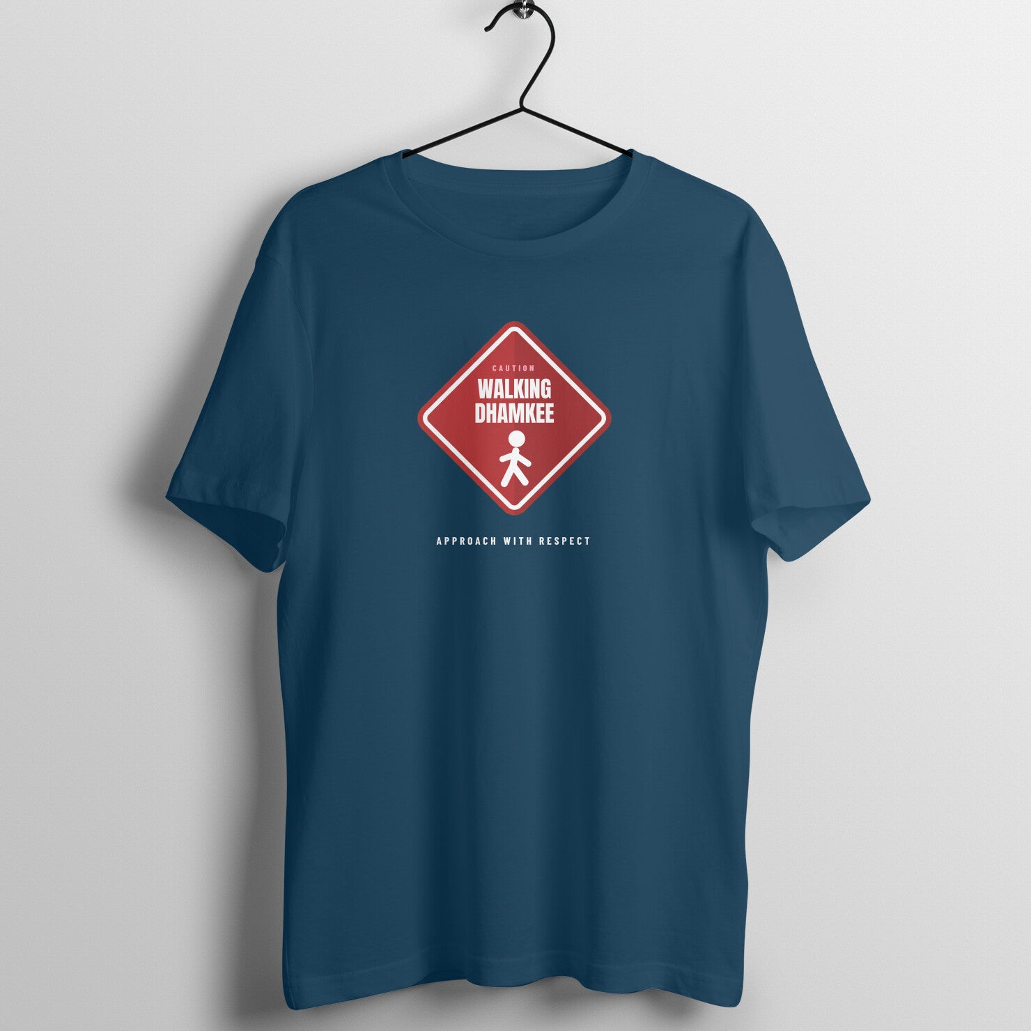 Walking Dhamkee box fit gym t shirt for women in Navy Blue, front view