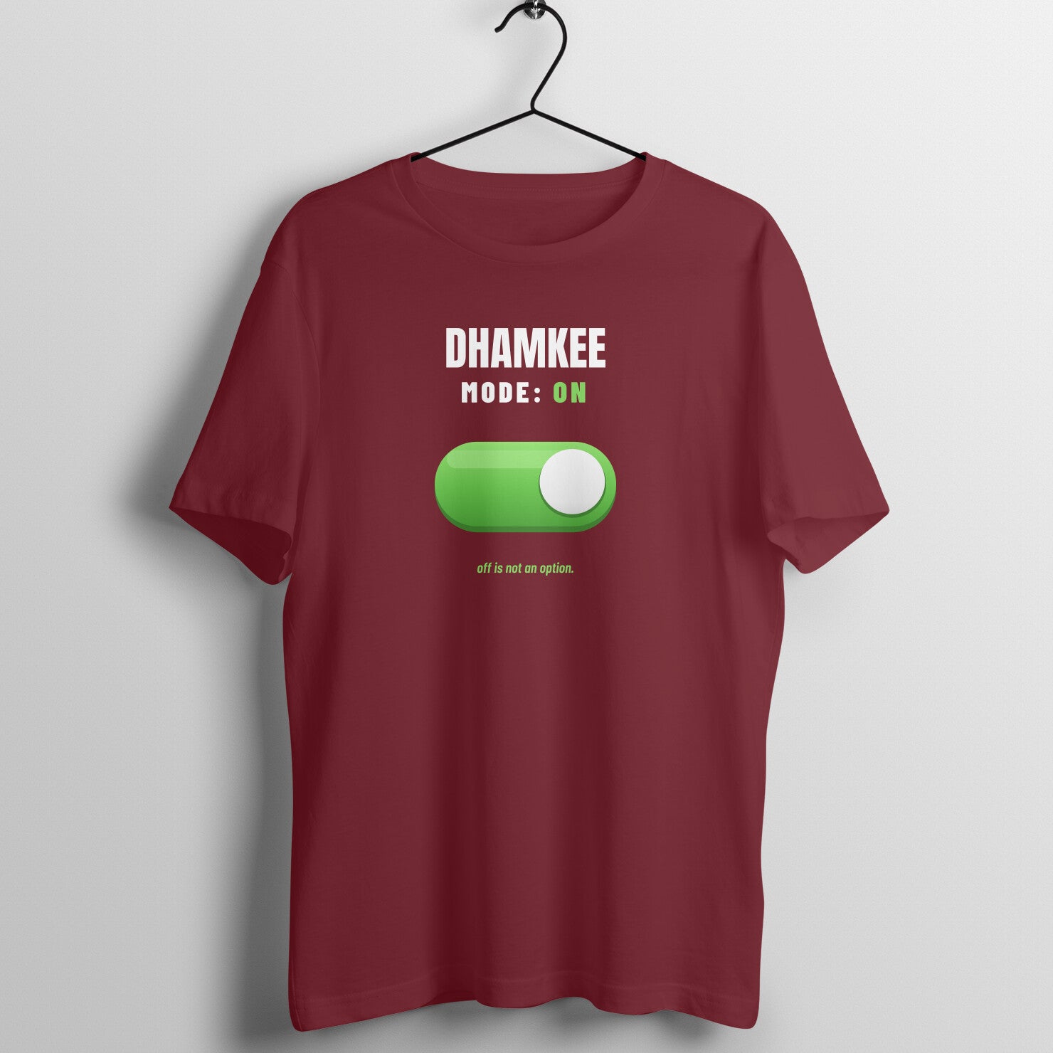 Dhamkee Mode On box fit gym t shirt for women in Maroon, front view