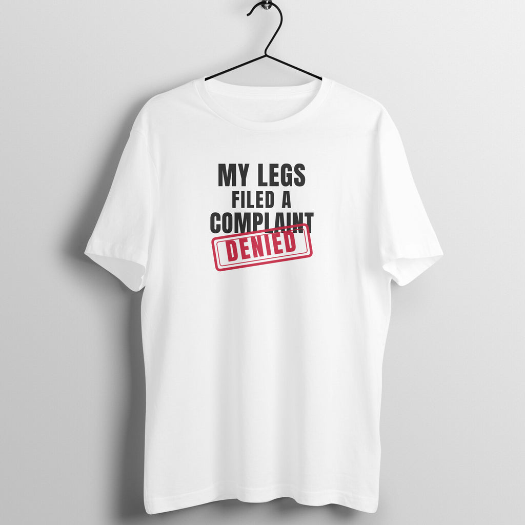 Complaint Denied box fit gym t shirt for women in White, front view