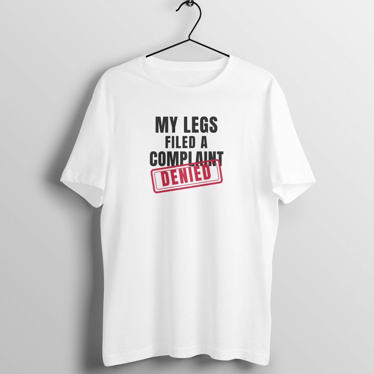 Complaint Denied box fit gym t shirt for women in White, front view