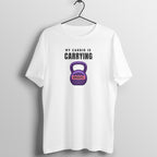 Cardio Grudges box fit gym t shirt for women in White, front view