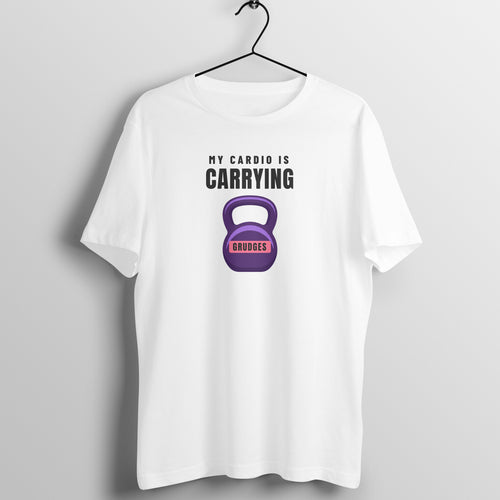 Cardio Grudges box fit gym t shirt for women in White, front view