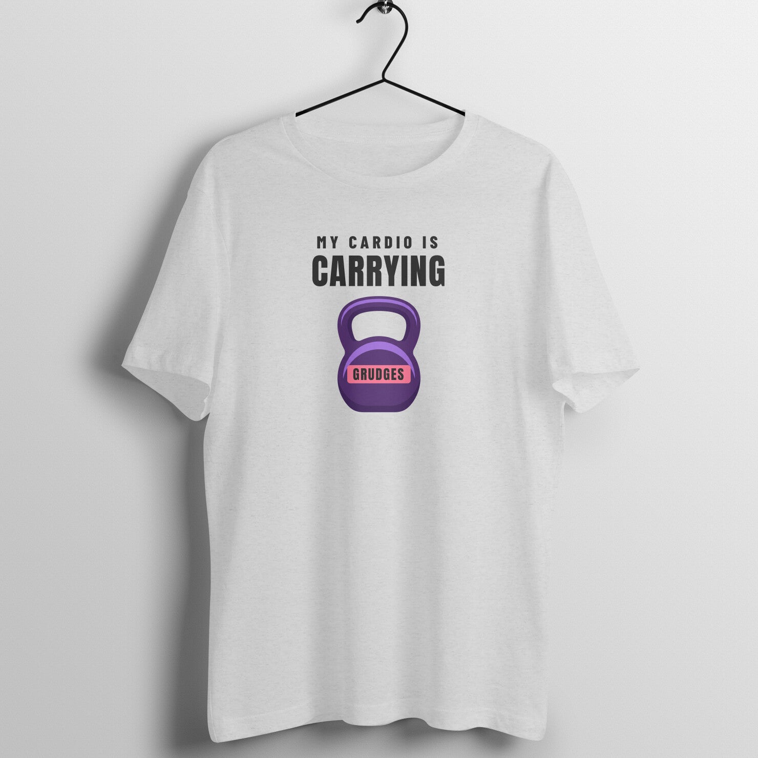 Cardio Grudges box fit gym t shirt for women in Melange Grey, front view