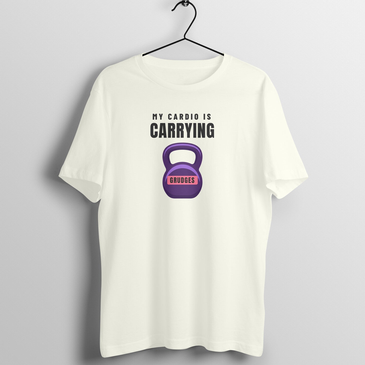 Cardio Grudges box fit gym t shirt for women in Ivory, front view