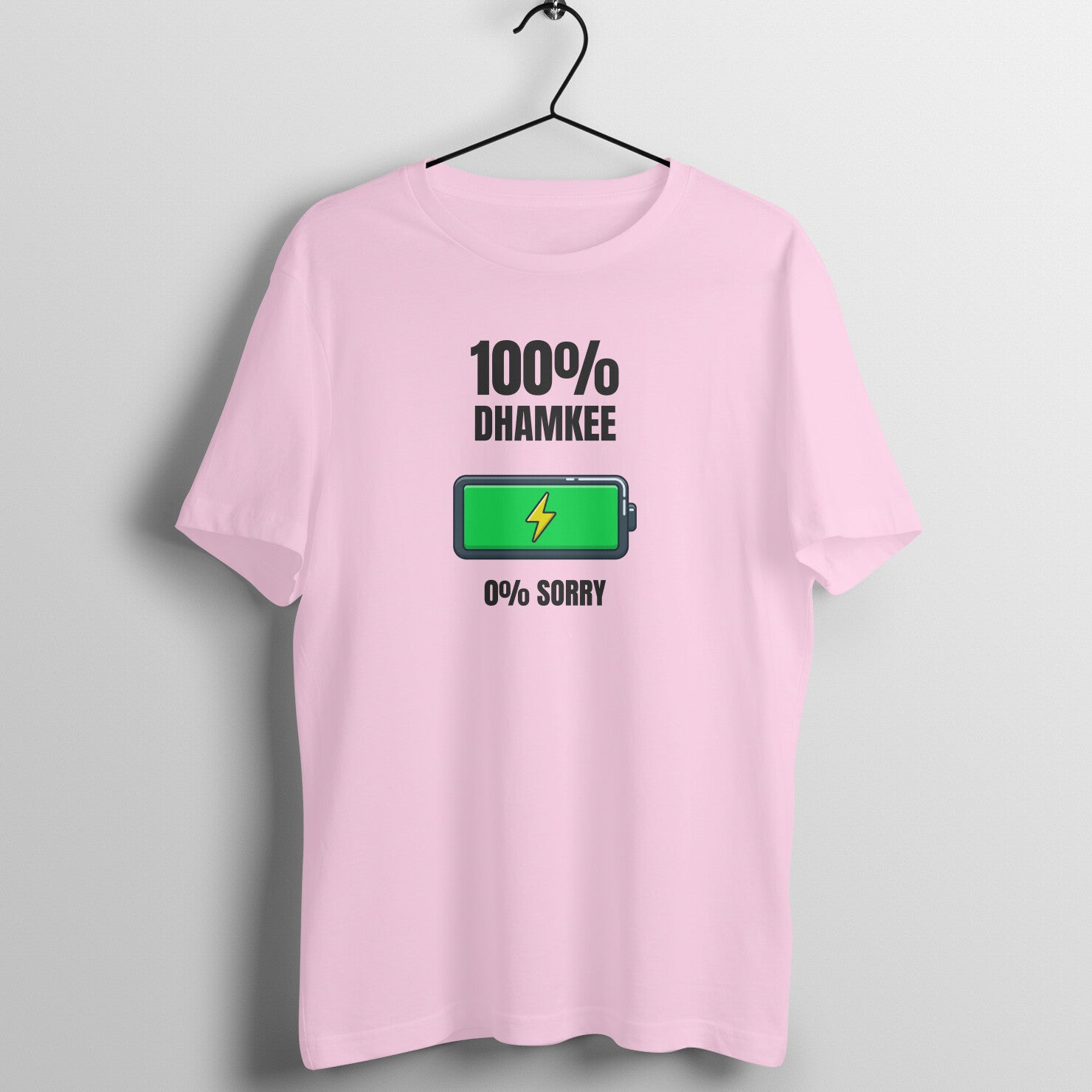 100% Dhamkee box fit gym t shirt for women in Light Pink, front view