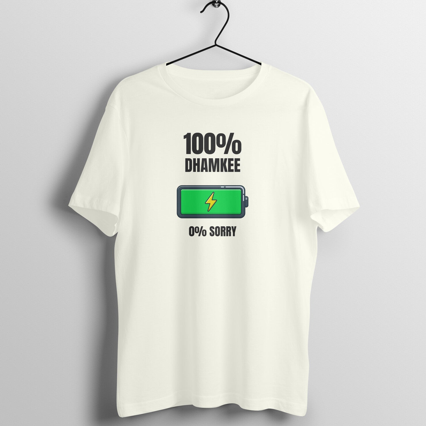 100% Dhamkee box fit gym t shirt for women in Ivory, front view