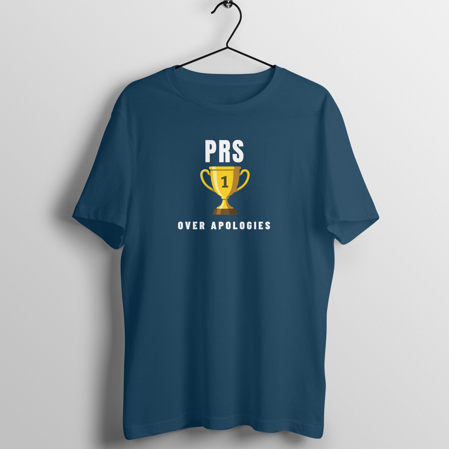 PRs Over Apologies box fit gym t shirt for women in Navy Blue, front view