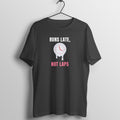 Runs Late Not Laps box fit gym t shirt for women in Black, front view