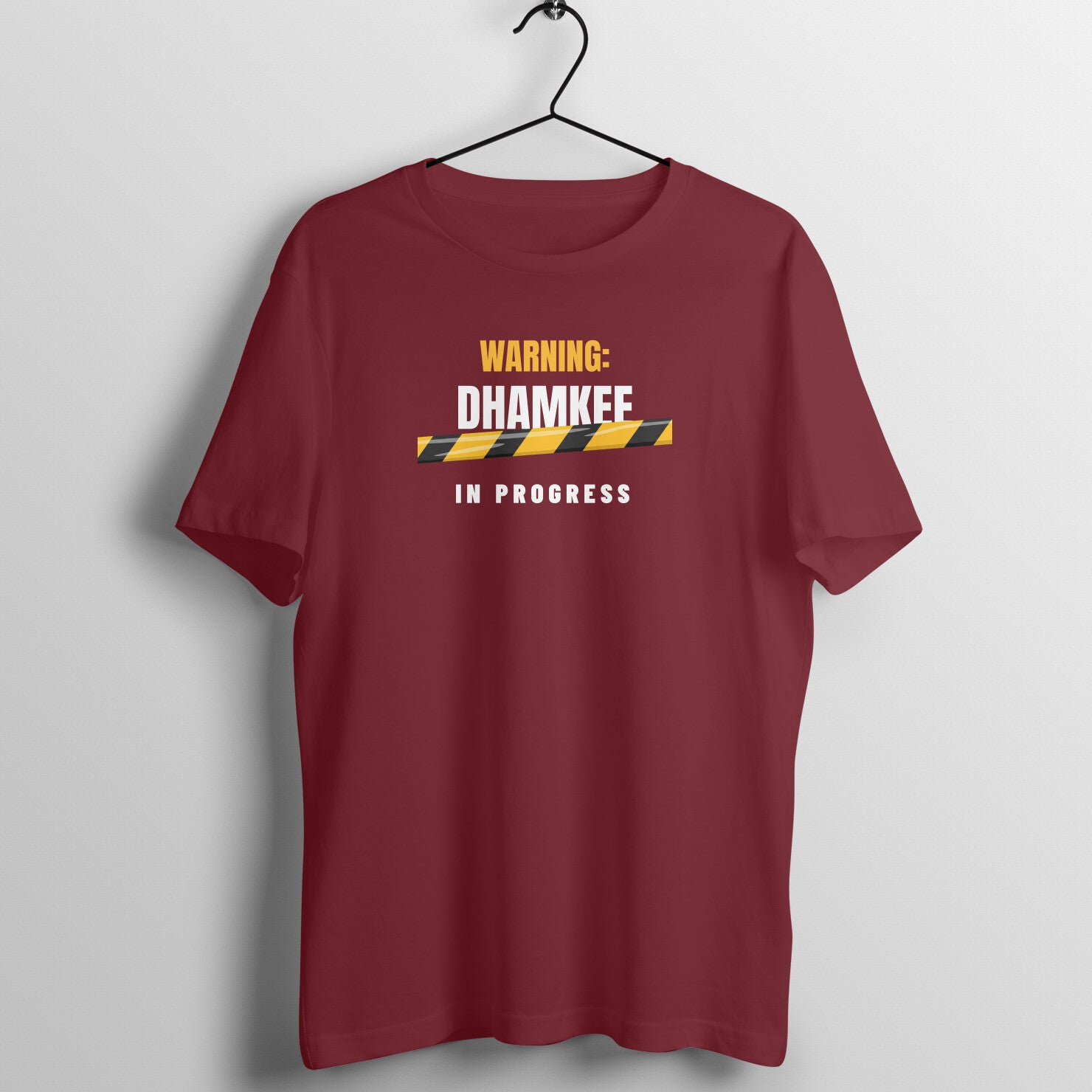 Dhamkee In Progress box fit gym t shirt for women in Maroon, front view