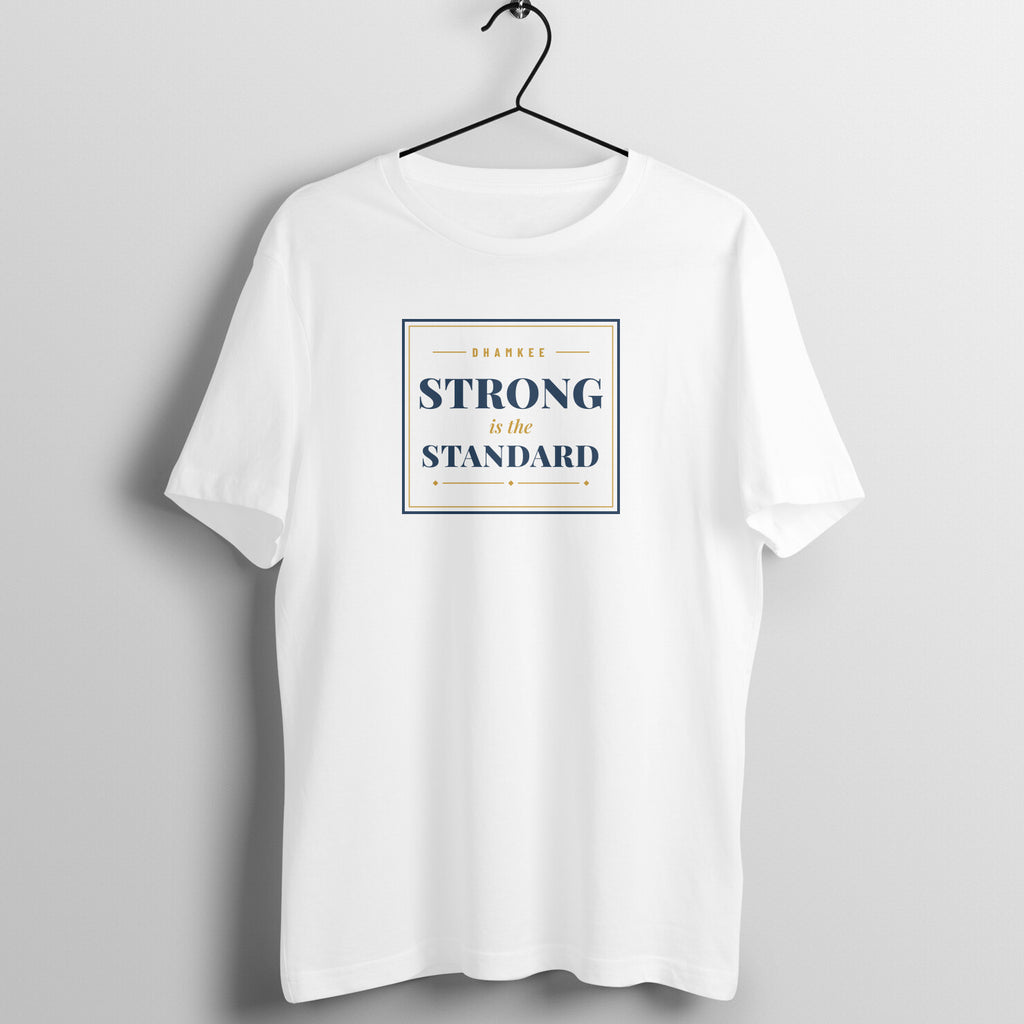 Strong Is The Standard box fit gym t shirt for women in White, front view