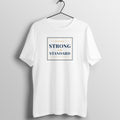 Strong Is The Standard box fit gym t shirt for women in White, front view