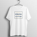 Strong Is The Standard box fit gym t shirt for women in White, front view