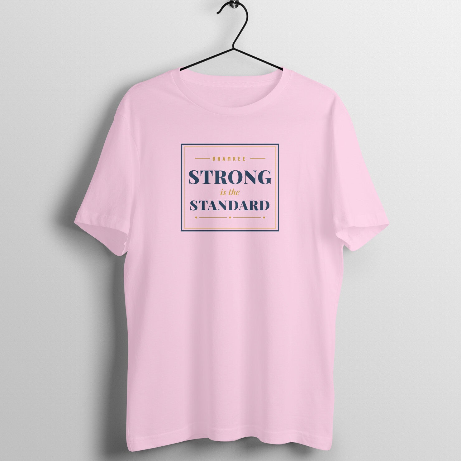 Strong Is The Standard box fit gym t shirt for women in Light Pink, front view