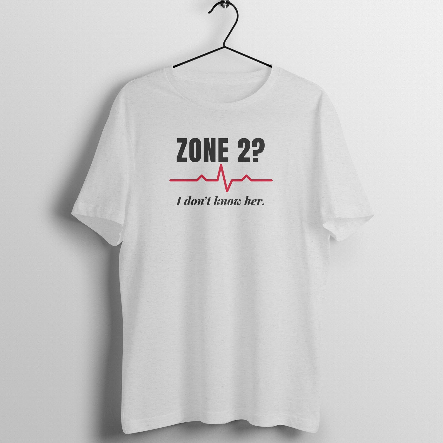 Zone 2? Don't Know Her box fit gym t shirt for women in Melange Grey, front view