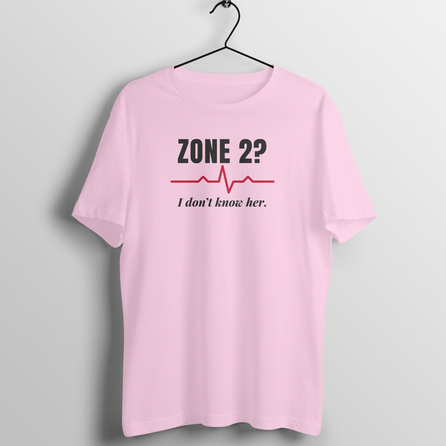 Zone 2? Don't Know Her box fit gym t shirt for women in Light Pink, front view