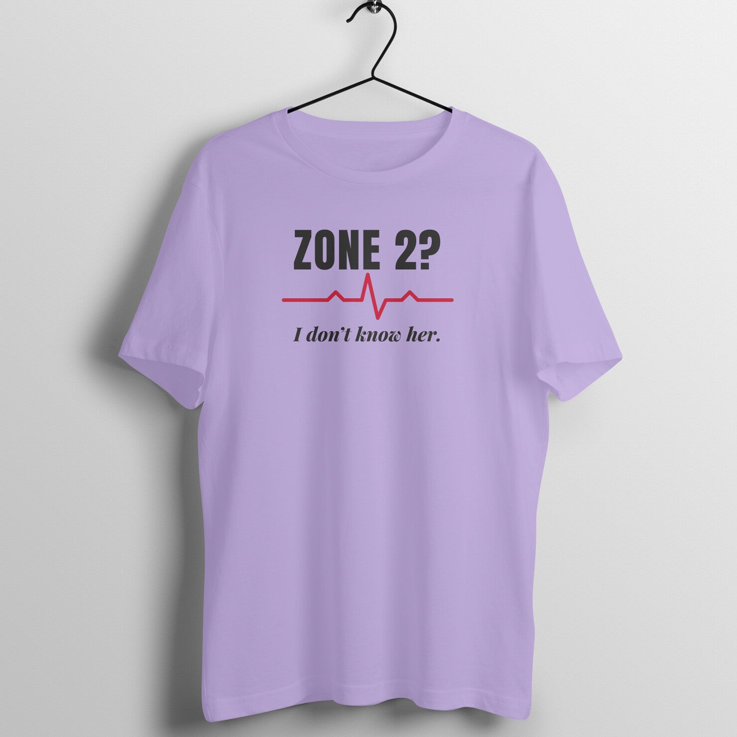 Zone 2? Don't Know Her box fit gym t shirt for women in Iris Lavender, front view