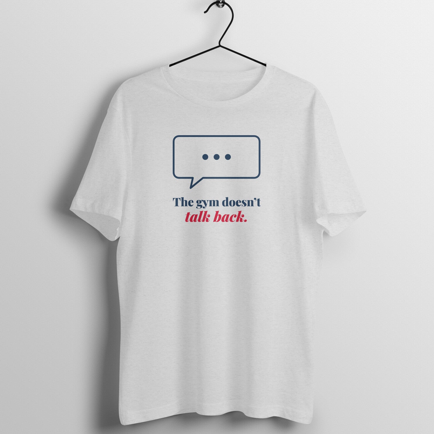 Gym Doesn't Talk Back box fit gym t shirt for women in Melange Grey, front view