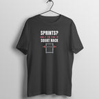 Sprints To The Rack box fit gym t shirt for women in Black, front view