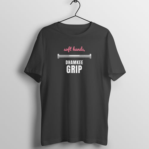 Dhamkee Grip box fit gym t shirt for women in Black, front view