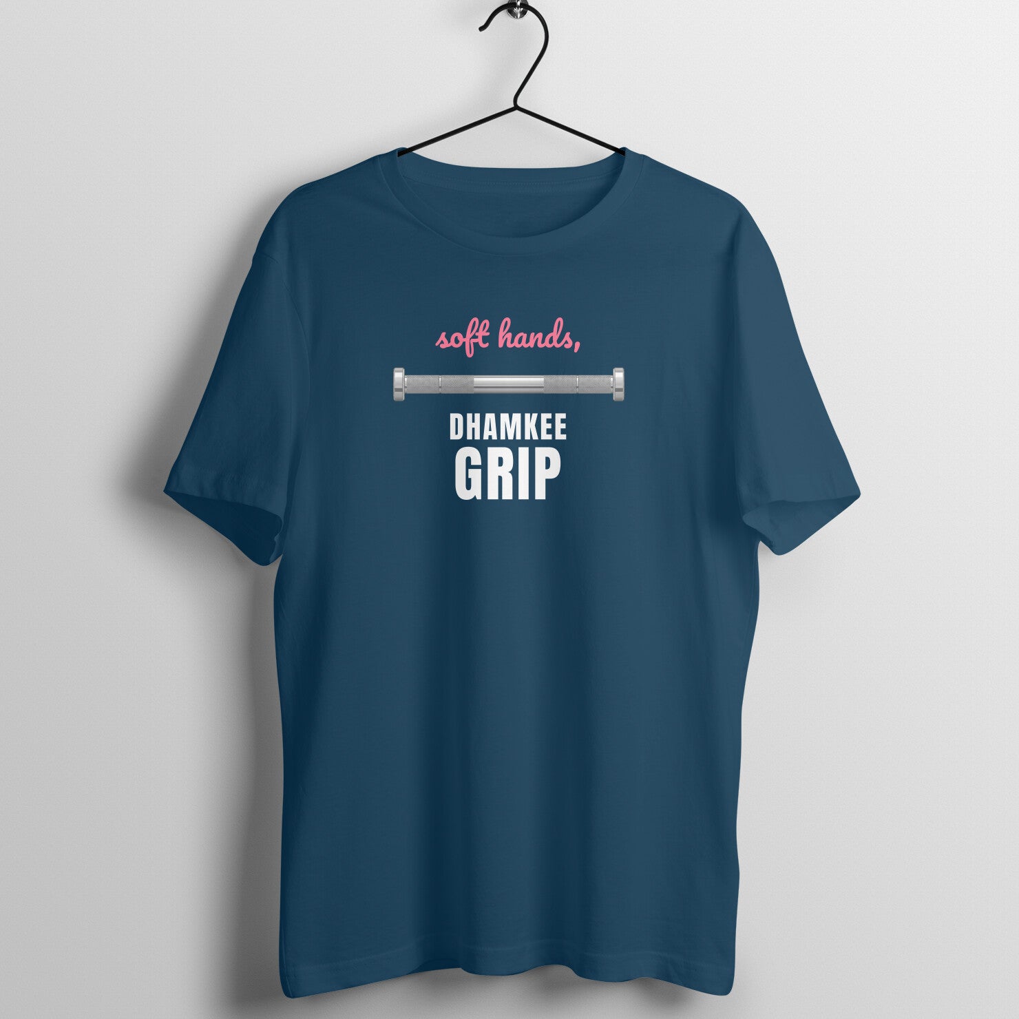 Dhamkee Grip box fit gym t shirt for women in Navy Blue, front view