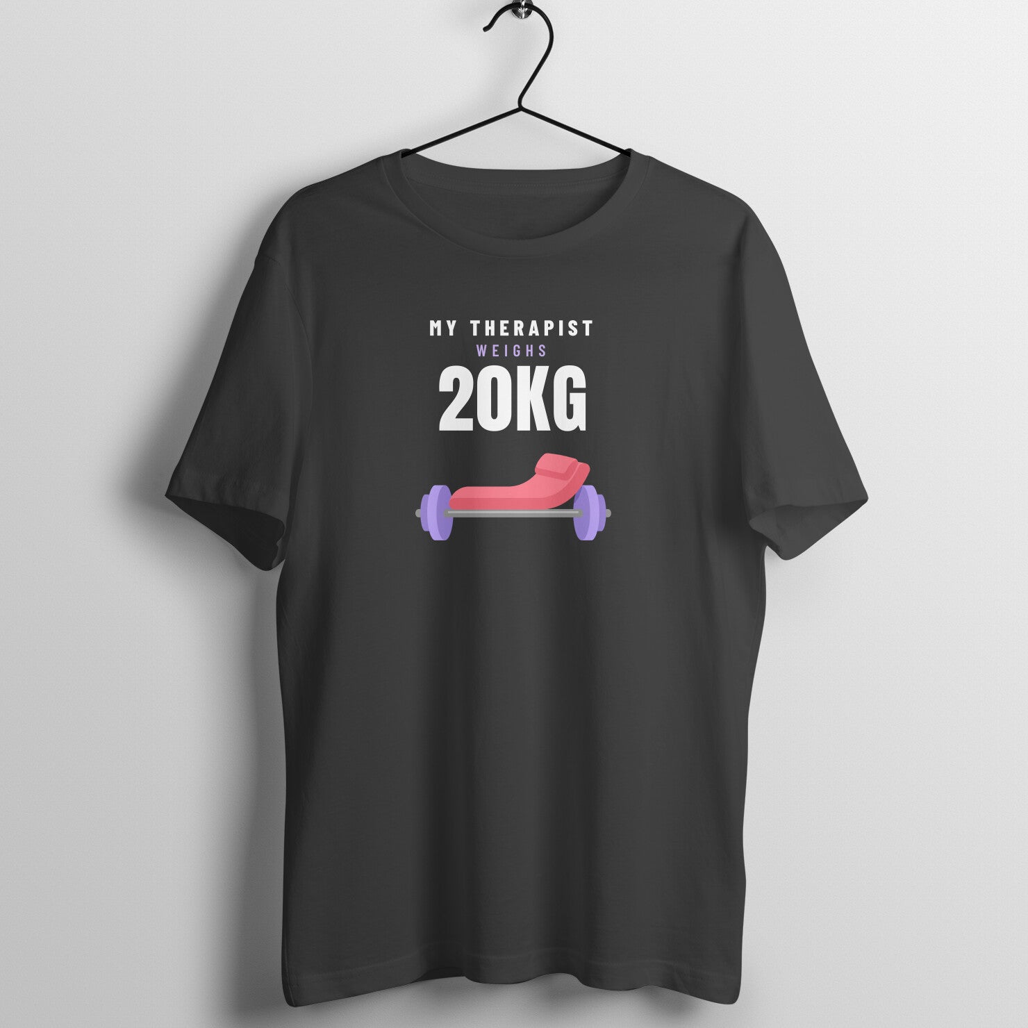 My Therapist Is 20kg box fit gym t shirt for women in Black, front view