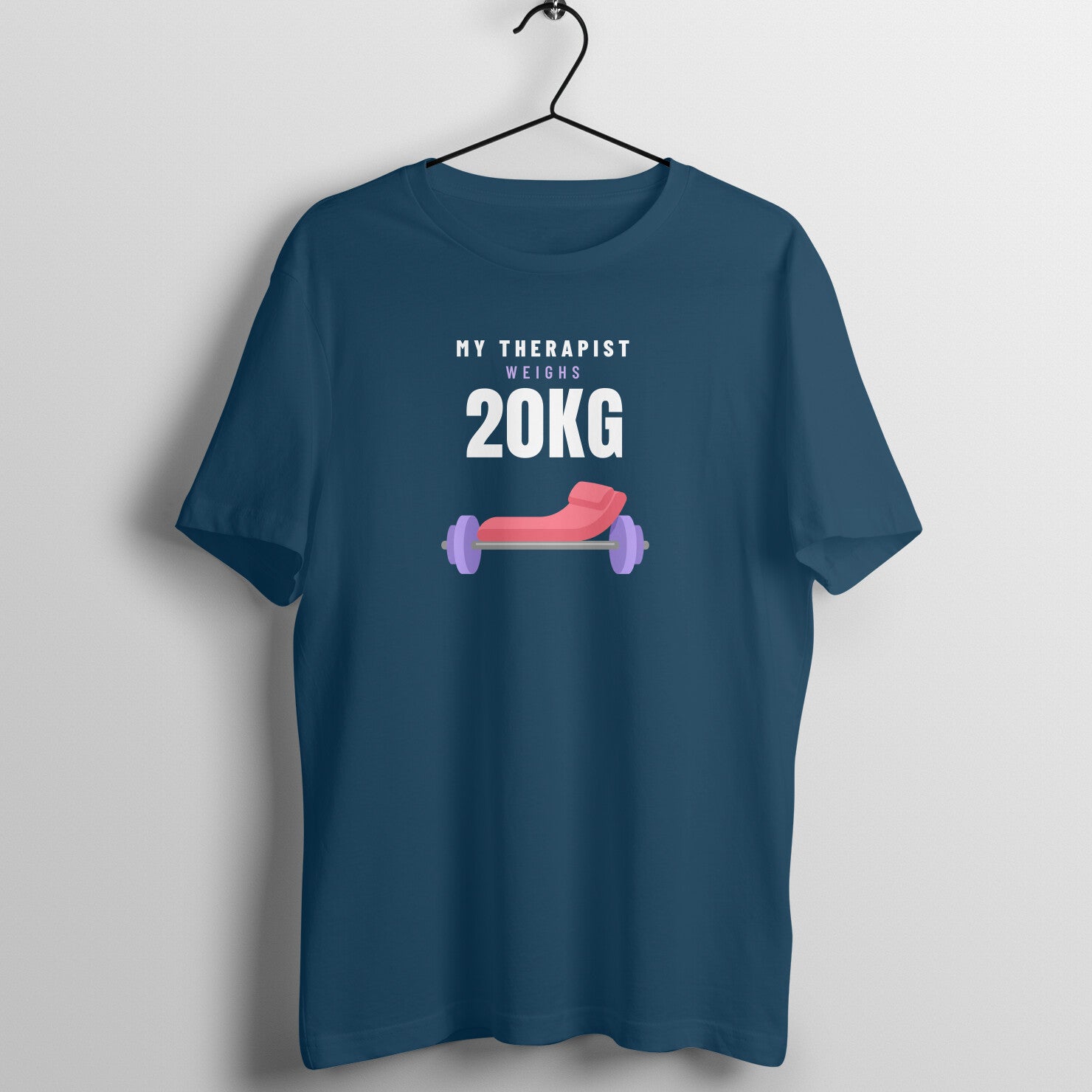 My Therapist Is 20kg box fit gym t shirt for women in Navy Blue, front view