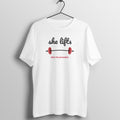 She Lifts box fit gym t shirt for women in White, front view