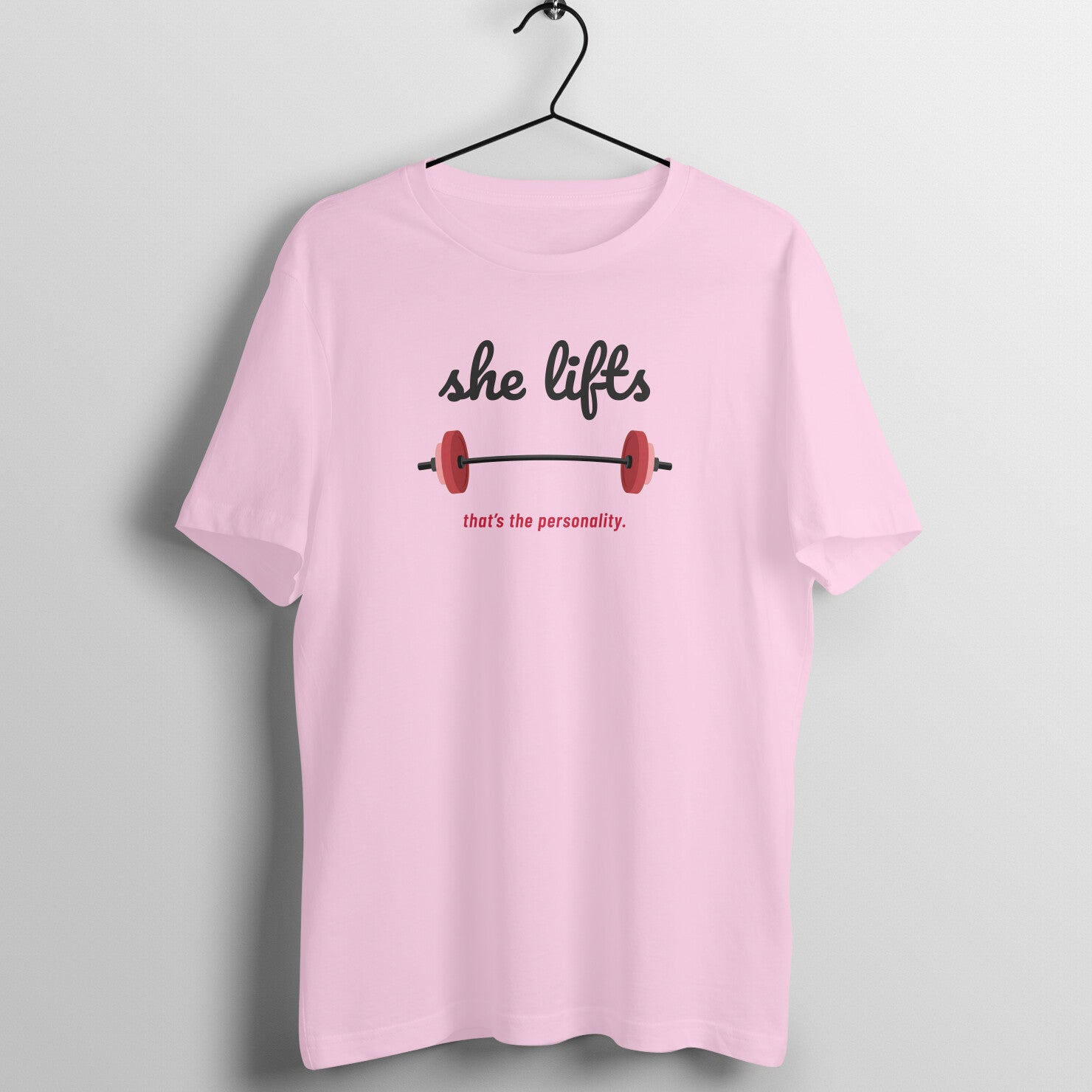 She Lifts box fit gym t shirt for women in Light Pink, front view
