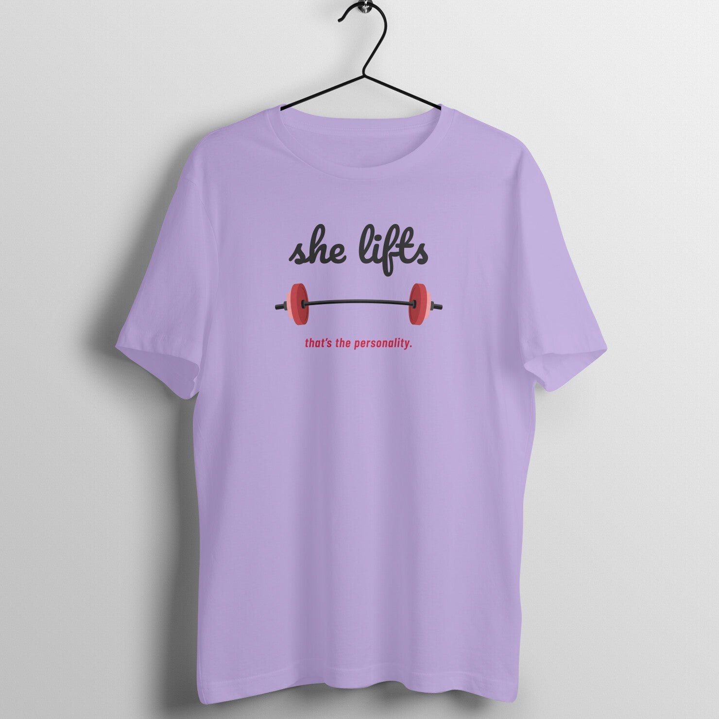 She Lifts box fit gym t shirt for women in Iris Lavender, front view
