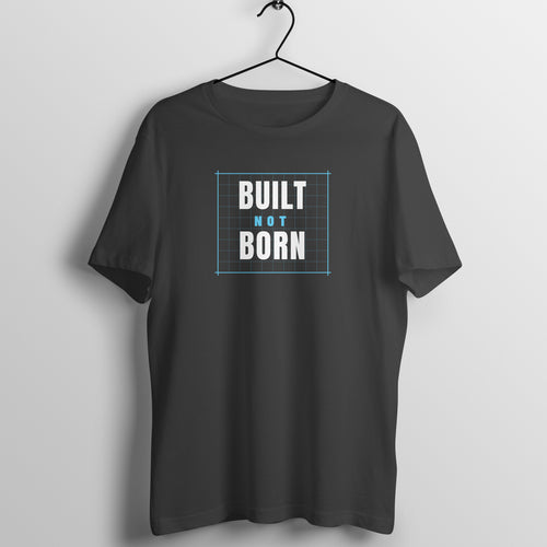 Built Not Born box fit gym t shirt for women in Black, front view
