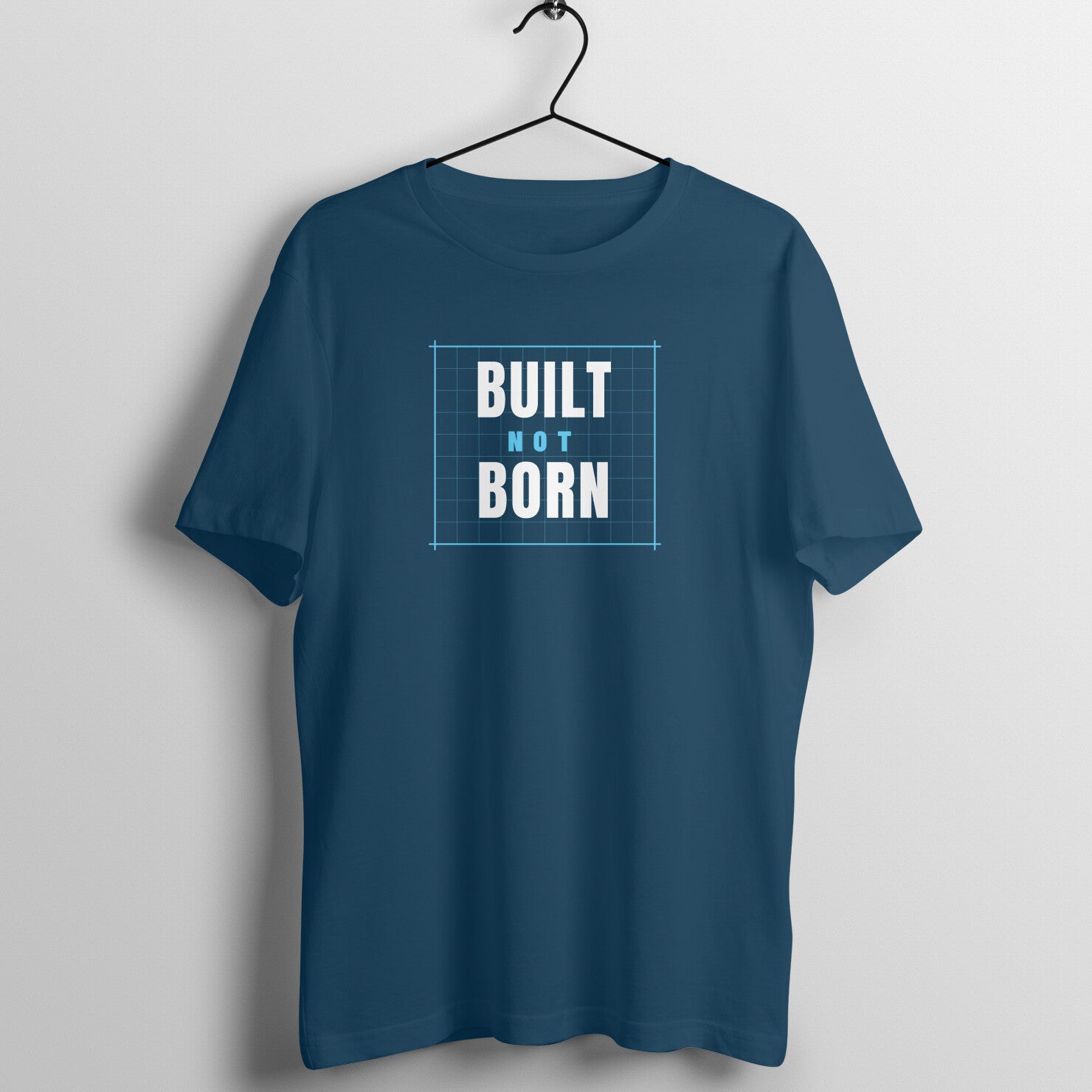 Built Not Born box fit gym t shirt for women in Navy Blue, front view