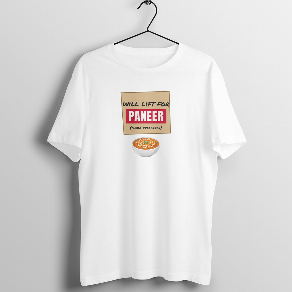 Will Lift For Paneer box fit gym t shirt for women in White, front view