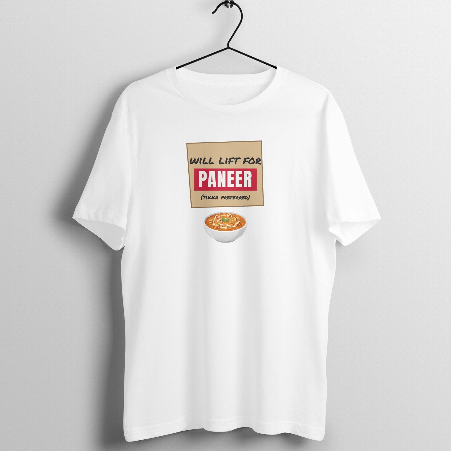 Will Lift For Paneer box fit gym t shirt for women in White, front view