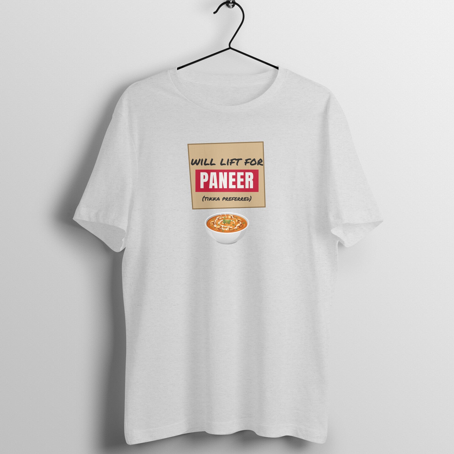 Will Lift For Paneer box fit gym t shirt for women in Melange Grey, front view