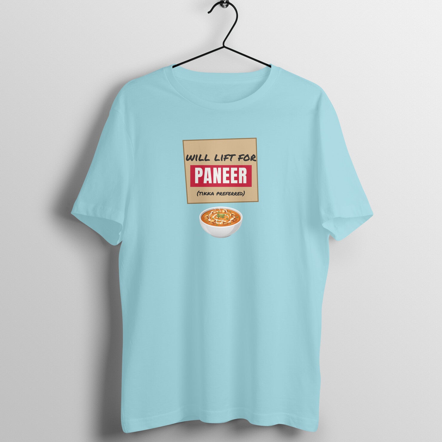 Will Lift For Paneer box fit gym t shirt for women in Surf Blue, front view