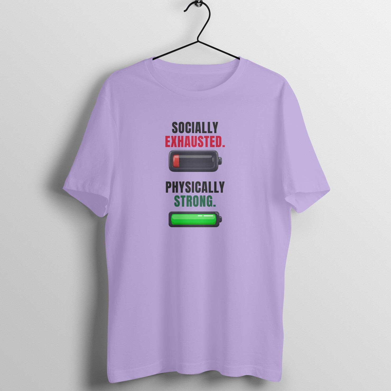 Socially Exhausted box fit gym t shirt for women in Iris Lavender, front view