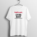 Walking Funny box fit gym t shirt for women in White, front view